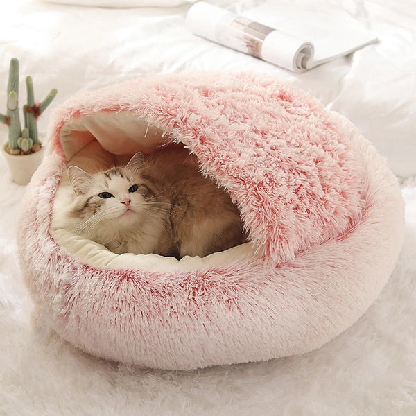 Covered Plush Cat Bed