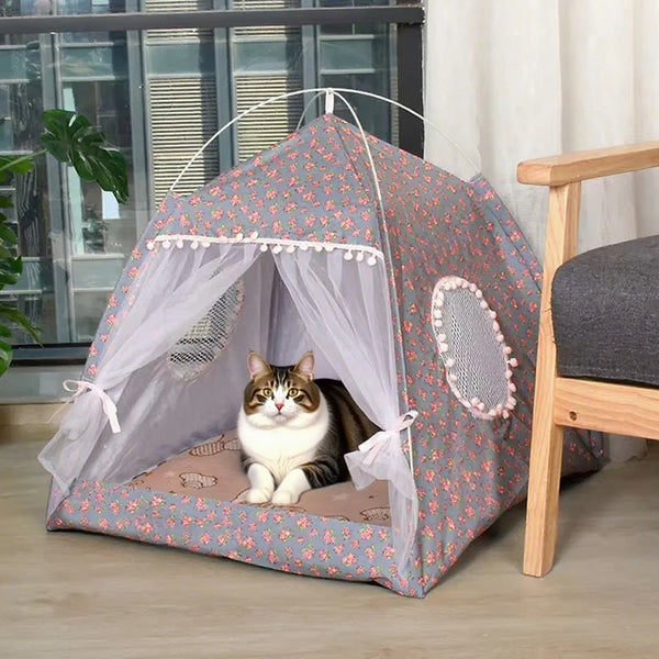 Velvet Semi-Enclosed Cat Tent