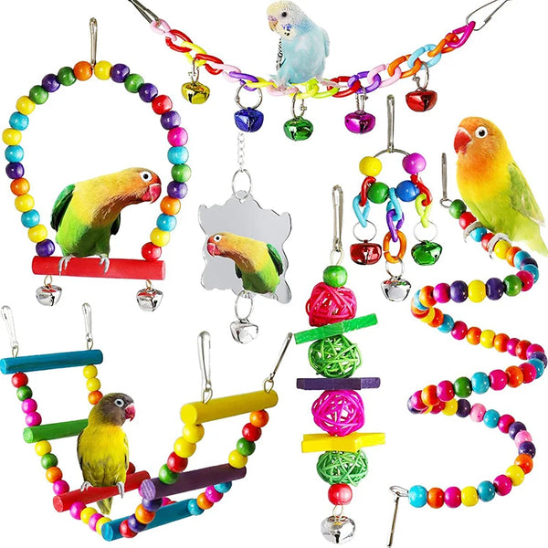Seven-Piece Wooden Parrot Toy Set
