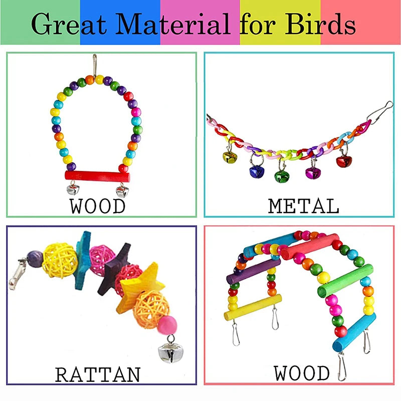 Seven-Piece Wooden Parrot Toy Set