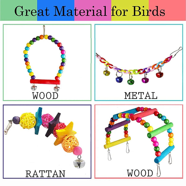 Seven-Piece Wooden Parrot Toy Set
