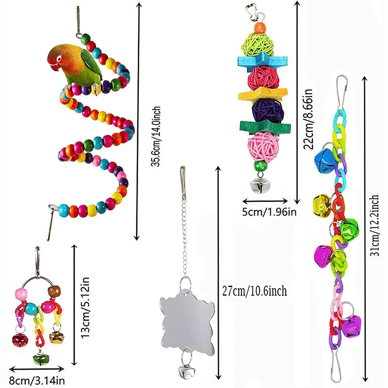 Seven-Piece Wooden Parrot Toy Set