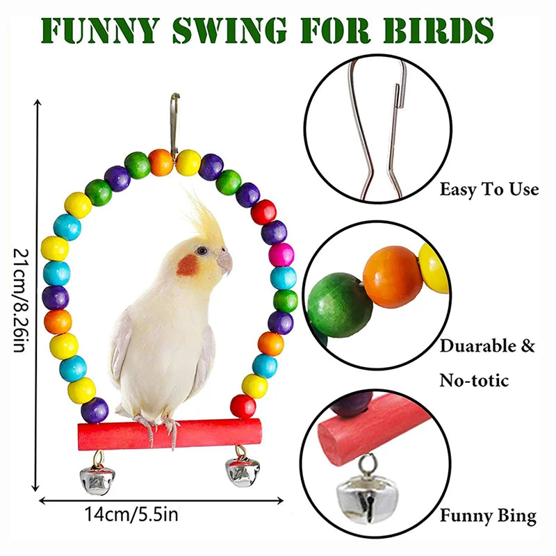 Seven-Piece Wooden Parrot Toy Set