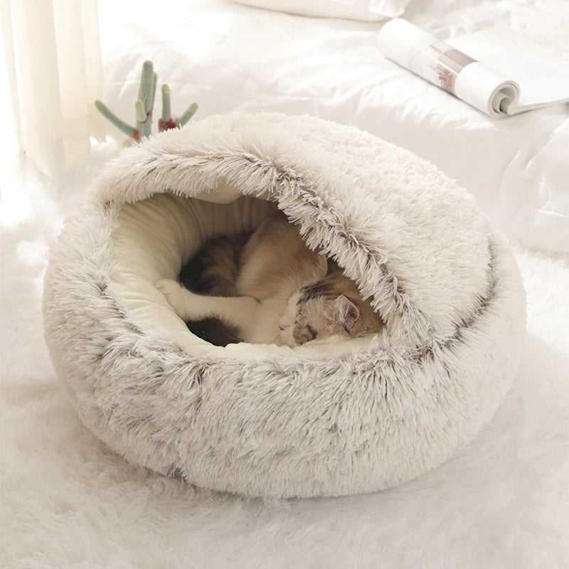 Covered Plush Cat Bed