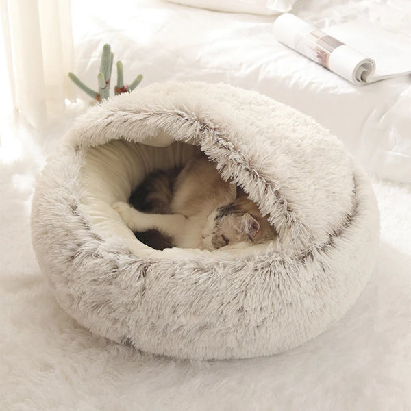 Covered Plush Cat Bed