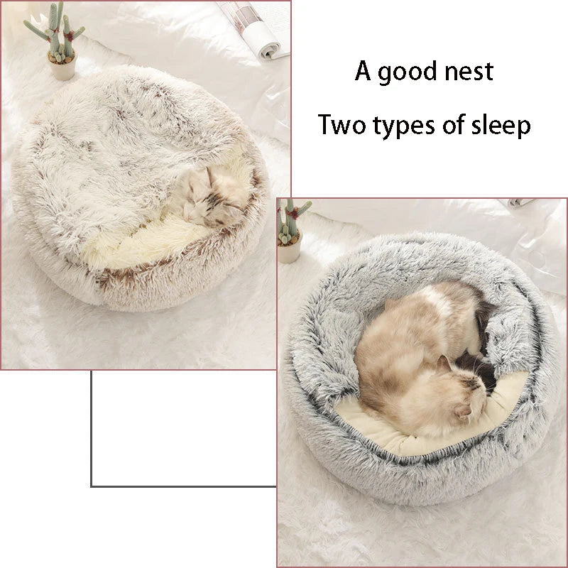 Covered Plush Cat Bed