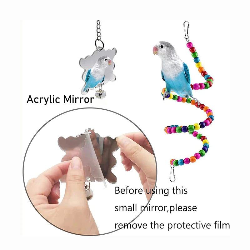 Seven-Piece Wooden Parrot Toy Set