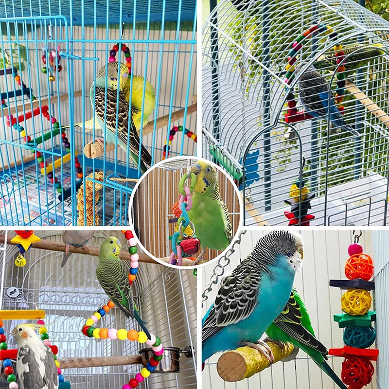 Seven-Piece Wooden Parrot Toy Set