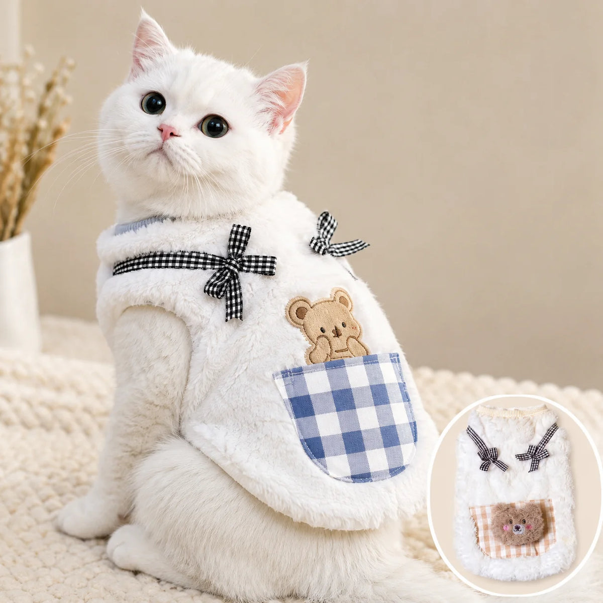 Plush Plaid Cat Vest